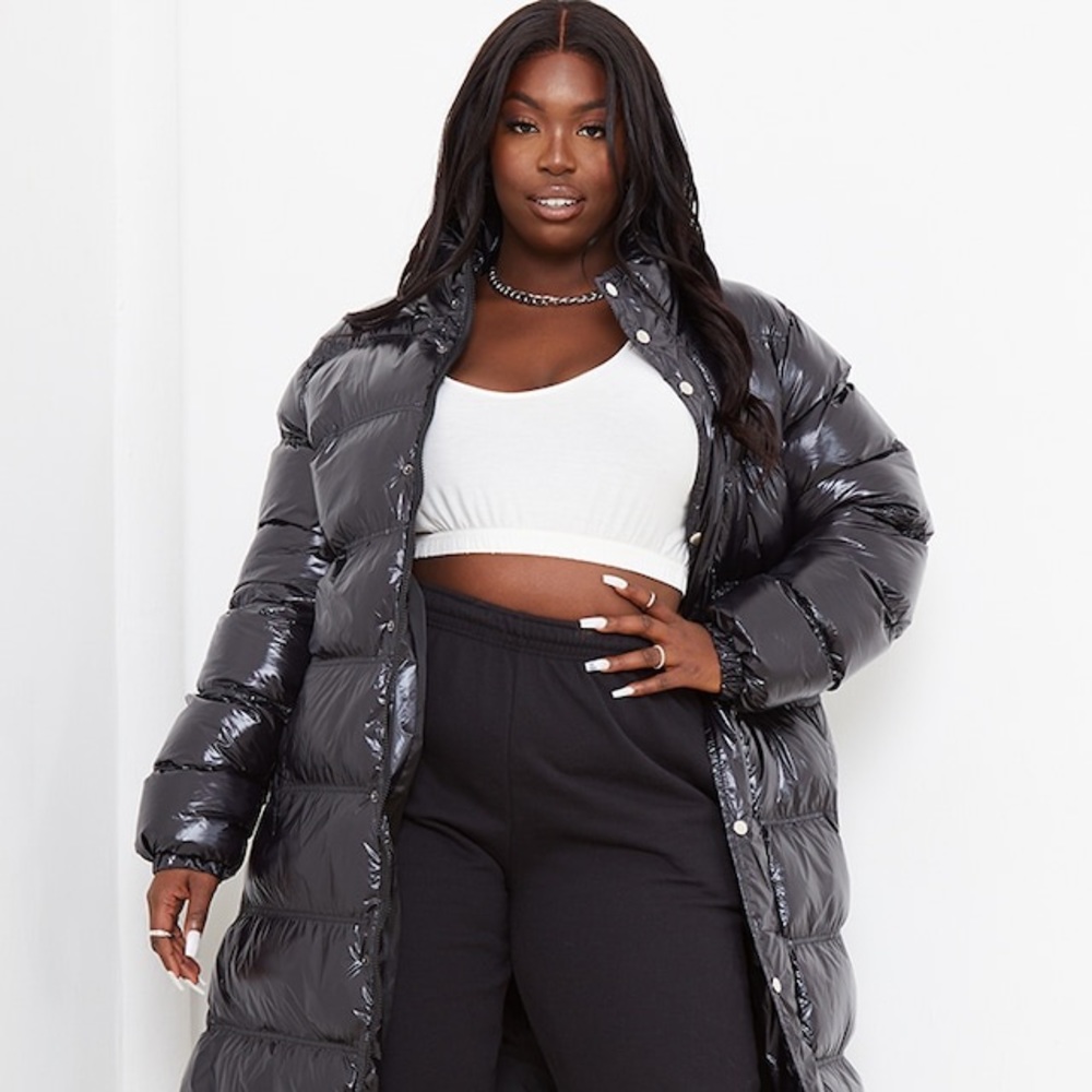 Black Maxi High Shine Fitted Puffer